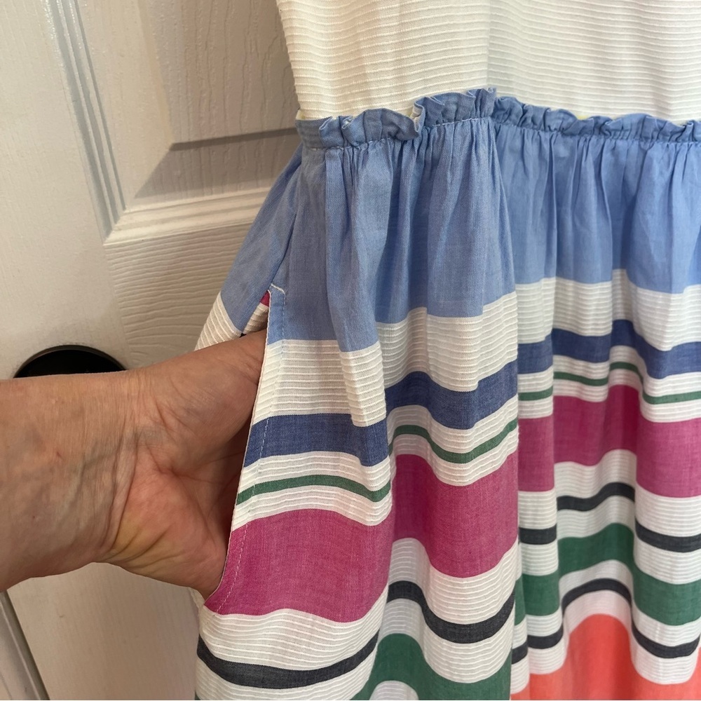GAP White Rainbow Striped Cotton Square Neck Maxi Dress Women's Large Vacation - Picture 5 of 13